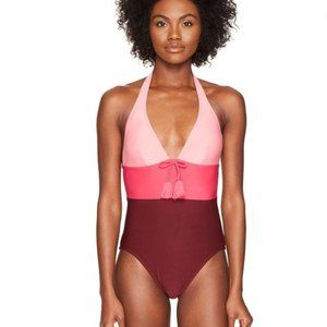 Kate Spade Swim Carmel Beach Color Block Halter One Piece Swimsuit XS
